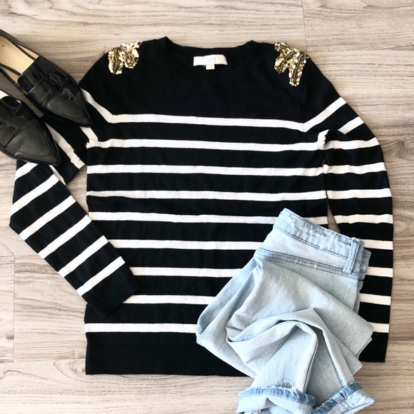 NWOT Sweater with Gold Sequin Shoulder Detail - Picture 3 of 8